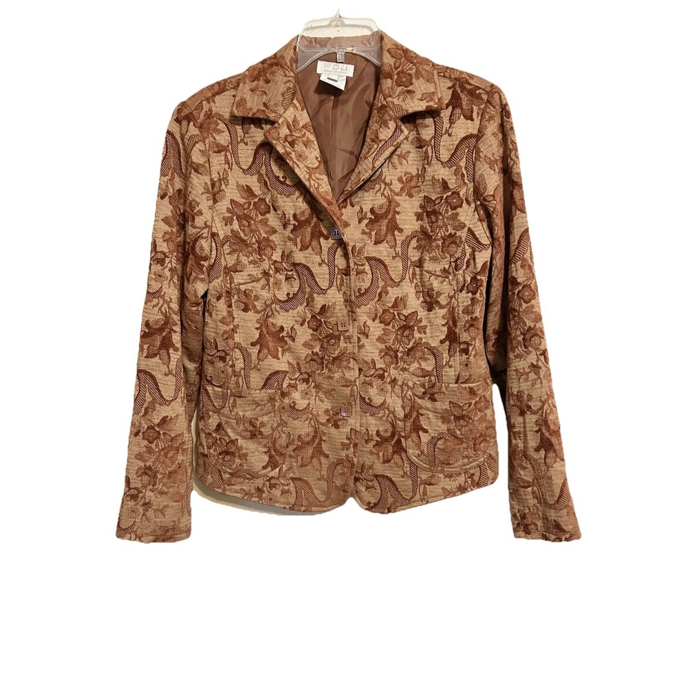 Vintage Brocade Jacket Women's S Floral Tapestry Blazer Copper Brown Royal